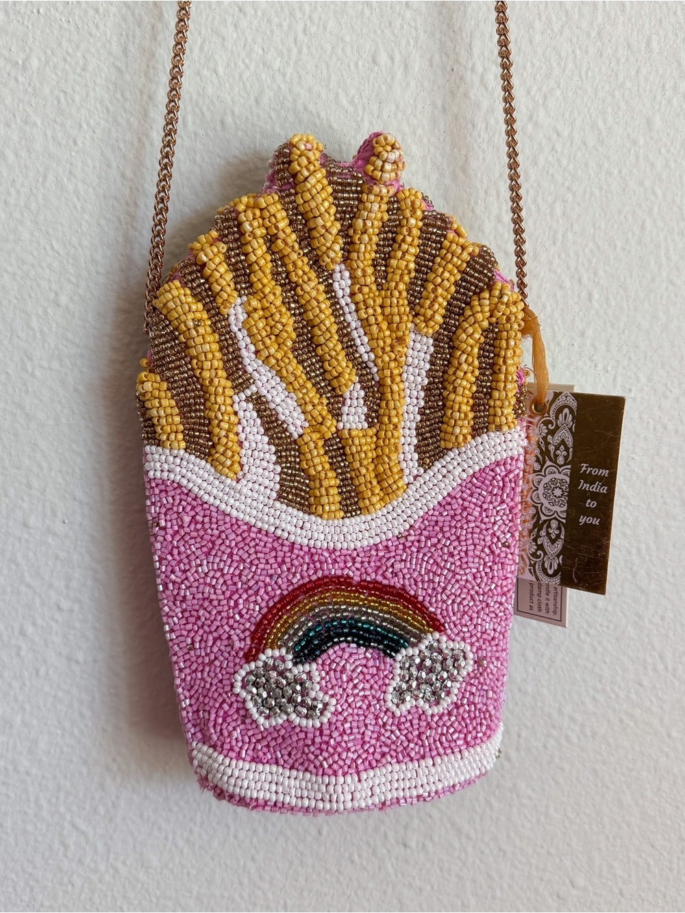 New with Tags Beaded French Fries Crossbody Bag with Rainbow Detailing